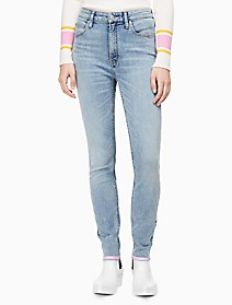 CK女装skinny high rise striped ankle jeans