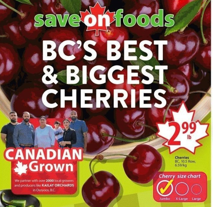 卑诗最大最好的樱桃2.99元一磅