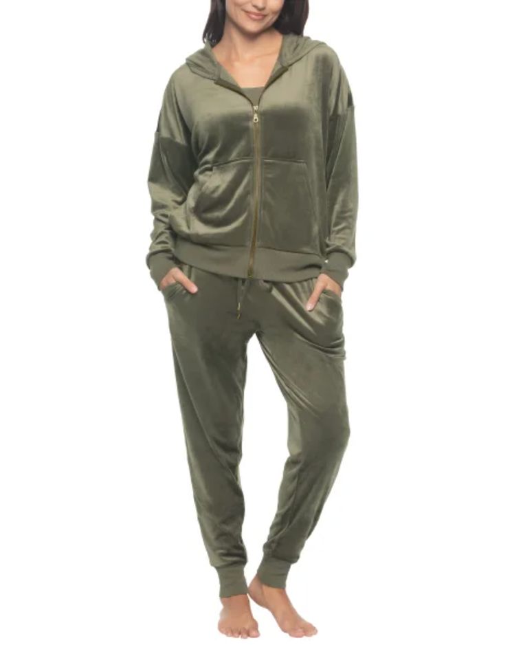 Black Bow 女士天鹅绒休闲套装