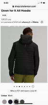 全新Lululemon 男士羽绒服 size x-small 一件Large 一件