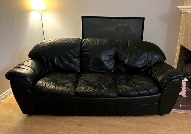 狀態好黑色皮沙發