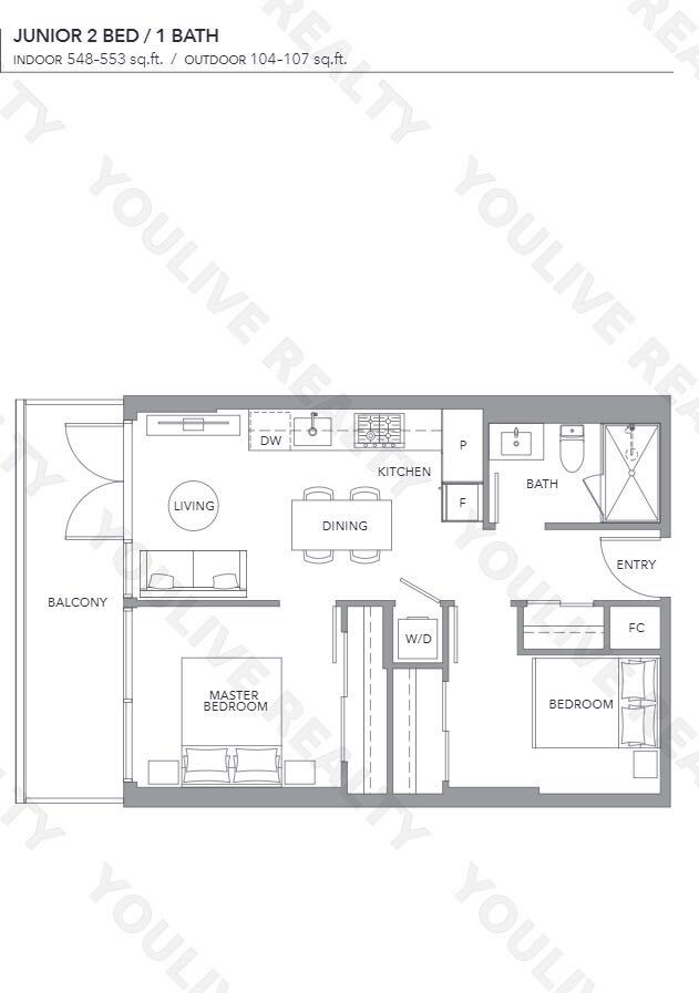 Paramount 列治文豪华公寓出租（2房1厕）